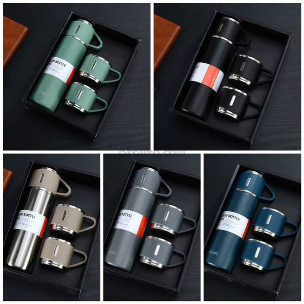 3 in 1 Vacuum Insulated Thermal Flask Set With Cup Set
