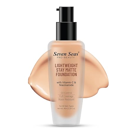 Seven Seas Stay Matte Foundation | Lightweight and Long Lasting Foundation with Vitamin C and Niacinamide | Full Coverage Foundation for Women (Skin)