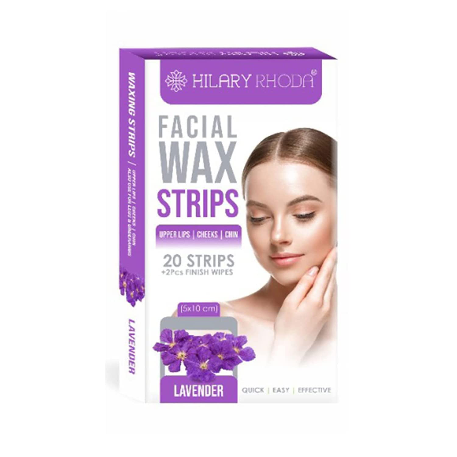 Hilary Rhoda Facial Wax Strips for Women, 20 Strips. (Lavender)