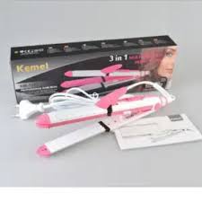 Kemei KM-1213 Professional 3 in 1 Electric Multifunction Ceramic Iron Wave Hair Curler Straighter for women - Mini Hair Straightener - Hair Straightener