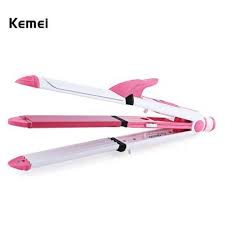 Kemei KM-1213 Professional 3 in 1 Electric Multifunction Ceramic Iron Wave Hair Curler Straighter for women - Mini Hair Straightener - Hair Straightener