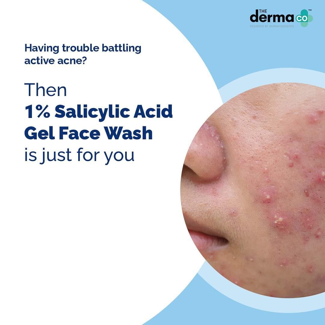 The Derma Co 1% Salicylic Acid Gel Face Wash with Salicylic Acid & Witch Hazel for Active Acne - 100 ml